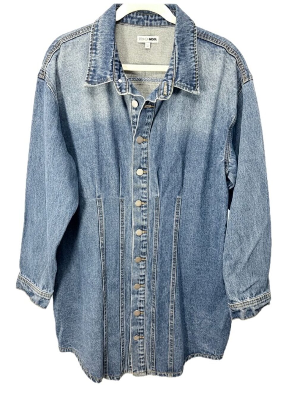 Denim Tunic Top 1X Light Wash Distressed Cotton Long Sleeve Blouse